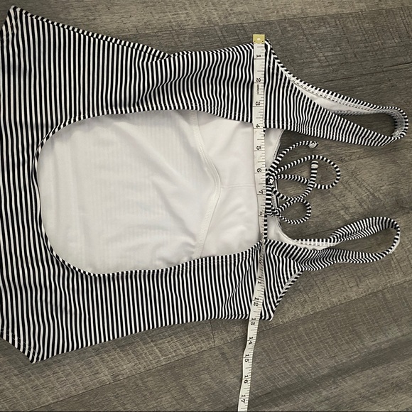 Aerie blue white one piece swimsuit stripe aerie black swimsuit size small - Picture 5 of 6